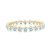 0.03 Cts Hexagonal Aquamarine Gemstone 9k Gold Full Eternity Band Ring