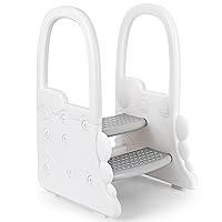Step Stool for Kids, Plastic Toddler 2 Step Stools for Bathroom Sink, Toilet Potty Training, Toddler Stepping Stool Kitchen Stool Helper with Handrails (Grey)