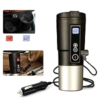 GEEZO Smart Temperature Control Travel Coffee Mug Electric Heated Travel Mug Stainless Steel Tumbler Smart Heating Car Cup Keep Milk Warm LCD Display Easily Washing Safe for use (12V Black 01)