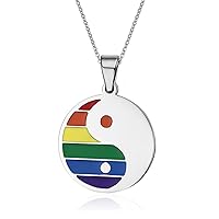 Stainless Steel Rainbow Round Yin Yang Pendant Necklace for Gay & Lesbian Pride, Free Chain 22 inch