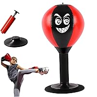 Desktop Punching Bag with Strong Suction Cup and Portable Desk Speed Bag with Evil Smile Stress Relief Boxing Bag for Office Worker Adults Kids Red Exercise Supplies
