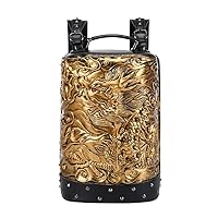 3D Backpack, Fashion 3D Double Hovering Dragon,Cylinder Backack (Gold)