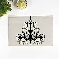 Set of 8 Placemats Ancient Chandelier Silhouette Antique Baroque Black Candelabra Candelabrum Candle 12.5x17 Inch Non-Slip Washable Place Mats for Dinner Parties Decor Kitchen Table