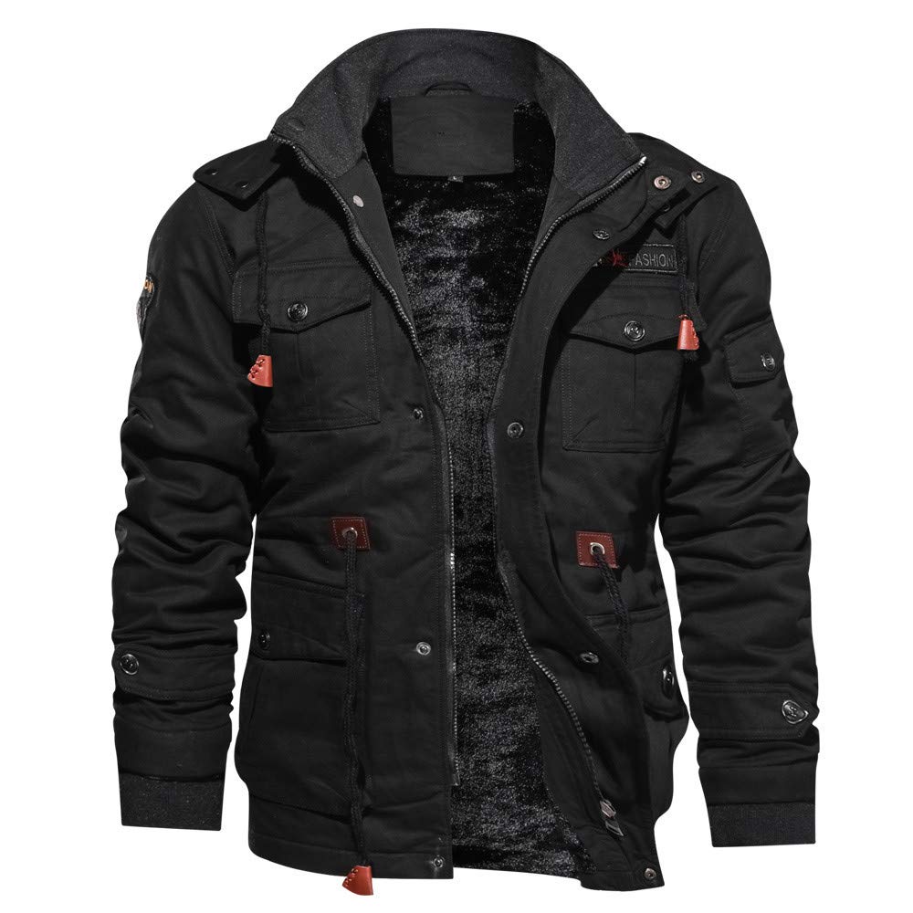 Men's Rain Jacket Tactical Jacket Winter Thicken Lined Military Motorcycle Trucker Jackets Multi Pocket Cargo Coat
