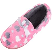 Womens Easy Slip On Soft Wide Fit Moccasin Style Heart Design Slippers