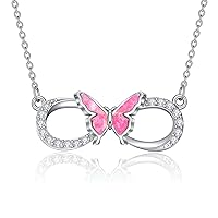 SLIACETE 925 Sterling Silver Butterfly Infinity Necklace for Women Girls Opal Butterfly Jewelry Gifts for Mom Daughter Wife Girlfriend