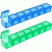 Weekly Organizer 2Pack Large Travel 7 Day Medicine Organizer for Daily Pills Fish Oil or Supplements Clear Personal Easy to Clean Durable Box (Blue+Green)
