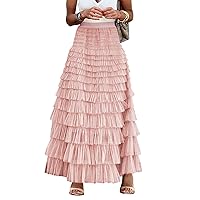 Flygo Women's Long Maxi Tiered Tulle Skirts High Waisted A-Line Layered Mesh Tutu Skirt Petticoat