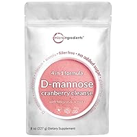 Micro Ingredients D Mannose with Cranberry Powder, 8 Ounces, Quick Flushing, Fast Acting | Urinary Tract & Bladder Health Support | 4-in-1 with Hibiscus & Acerola | Vegan Friendly, Non-GMO
