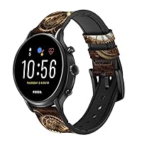 CA0596 Gold Clock Live Leather & Silicone Smart Watch Band Strap for Fossil Mens Gen 5E 5 4 Sport, Hybrid Smartwatch HR Neutra, Collider, Womens Gen 5 Size (22mm)