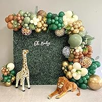 128pcs Safari Jungle Balloon Garland Arch Kit- Sage Green and Brown Balloons with Animal Print for Wild One Tropical Theme Party Supplies Olive for Boy First Bithday Baby Shower Wedding Graduation