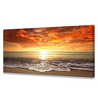Baisuart S0162 Canvas Prints Wall Art Sunset Ocean Beach Pictures Photo Paintings for Living Room Bedroom Home Decorations Stretched and Framed Seascape Waves Landscape Giclee Artwork 30x60inch