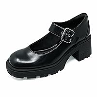 JENN ARDOR Women's Chunky Block Heels Mary Jane Round Closed Toe Ankle Buckle Strap Comfortable Low Platform Gothic Work Shoes Dress Wedding Pumps