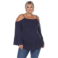 Women's Plus Size Cold Shoulder Ruffle Sleeve Top