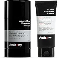 Anthony Alcohol Free, Aluminum Free Deodorant for Men 2.5 Fl Oz and Anthony No Sweat Body Defense Deodorant for Men 3 Fl Oz