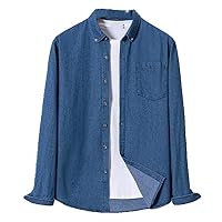 Denim Pocket Design Shirt Classic 100% Cotton Long-Sleeve Embroider Comfortable Clothes