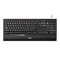 Logitech Illuminated Ultrathin Wired Keyboard K740 with Laser-Etched Backlit Keyboard and Soft-Touch Palm Rest Full-Size Layout Black
