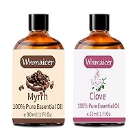 Myrrh Essential Oil Organic 1 Fl Oz and Clove Oil Ideal for Massage, Aromatherapy, Relaxation, Laundry, Diffuser,Hair,DIY