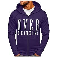 Men's Zip Up Hoodies Big And Tall Long Sleeve Slim Fit Letter Graphic Hooded Sweatshirt Pocket Jacket Coat Outwear