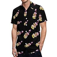Donuts Flamingo Hawaiian Shirt for Men Short Sleeve Button Down Summer Tee Shirts Tops