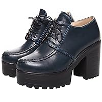 Women's Chunky Heel Platform Ankle Booties Lace Up Vintage Oxfords Shoes