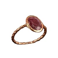 Gold Plated 925K Sterling Silver Minimalist Ring - Genuine Ruby Gemstone Women's Ring - Elegant Jewelry for Her