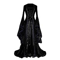 Plus Size Women's Velvet Medieval Renaissance Dress Floor Length Long Sleeve Gothic Victorian Dress Witch Dress