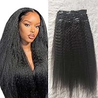 100 Remy Kinky Straight Human Hair Clips In #1B Black 20 Inch 120g 8pcs/lot 20 Clips Hair Extensions