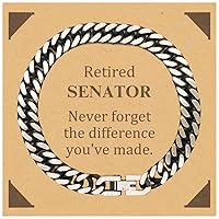 Retired Senator Gifts, Never forget the difference you've made, Appreciation Retirement Birthday Cuban Link Chain Bracelet for Men, Women, Friends, Coworkers