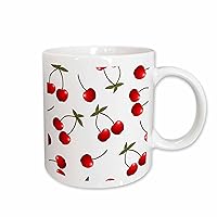 3dRose Cherry Print Juicy Red Cherries on White - Mugs (mug_24731_1)