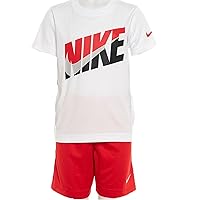 Boys' 2-Piece Shorts Set Outfit (White/University Red, 7)