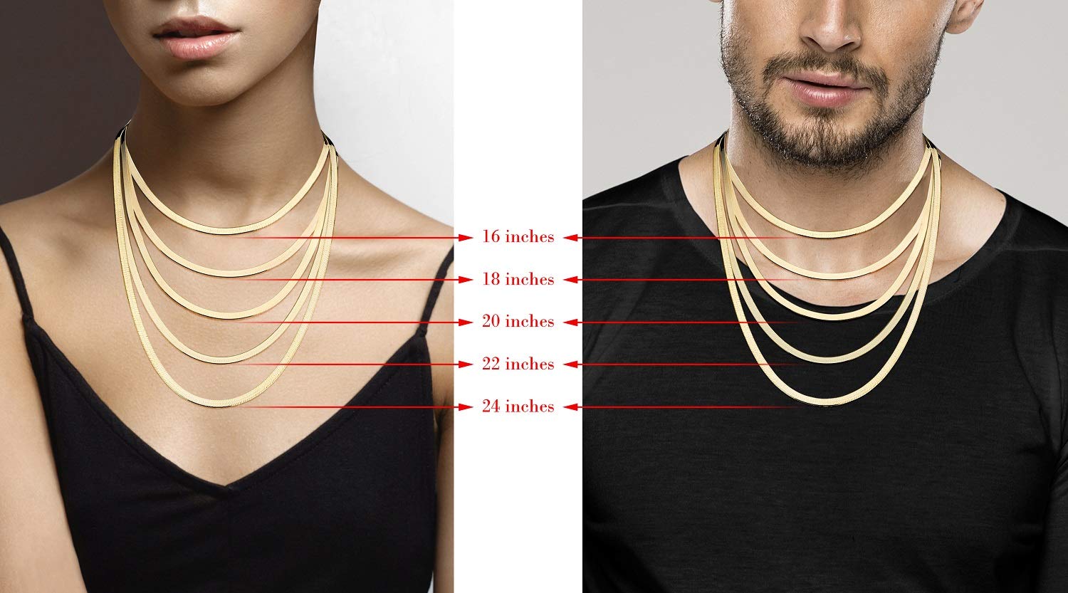 Miabella Solid 18K Gold Over Sterling Silver Italian 4.5mm Flexible Flat Herringbone Chain Necklace for Women and Men, 925 Made in Italy