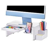 Bostitch Konnect Adjustable Monitor Riser with Drawer, Cell Phone Stand & Pencil Holder, Laptop Stand for Desk, 4 Height Levels, Cable Management & Rubber Feet
