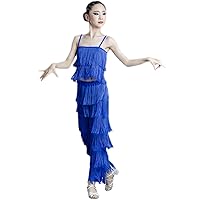 Womens and Girls Long Fringe Latin Tassel Dance top and Pant 2 piece sets Tassel Trousers for Ballroom Rumba Tango