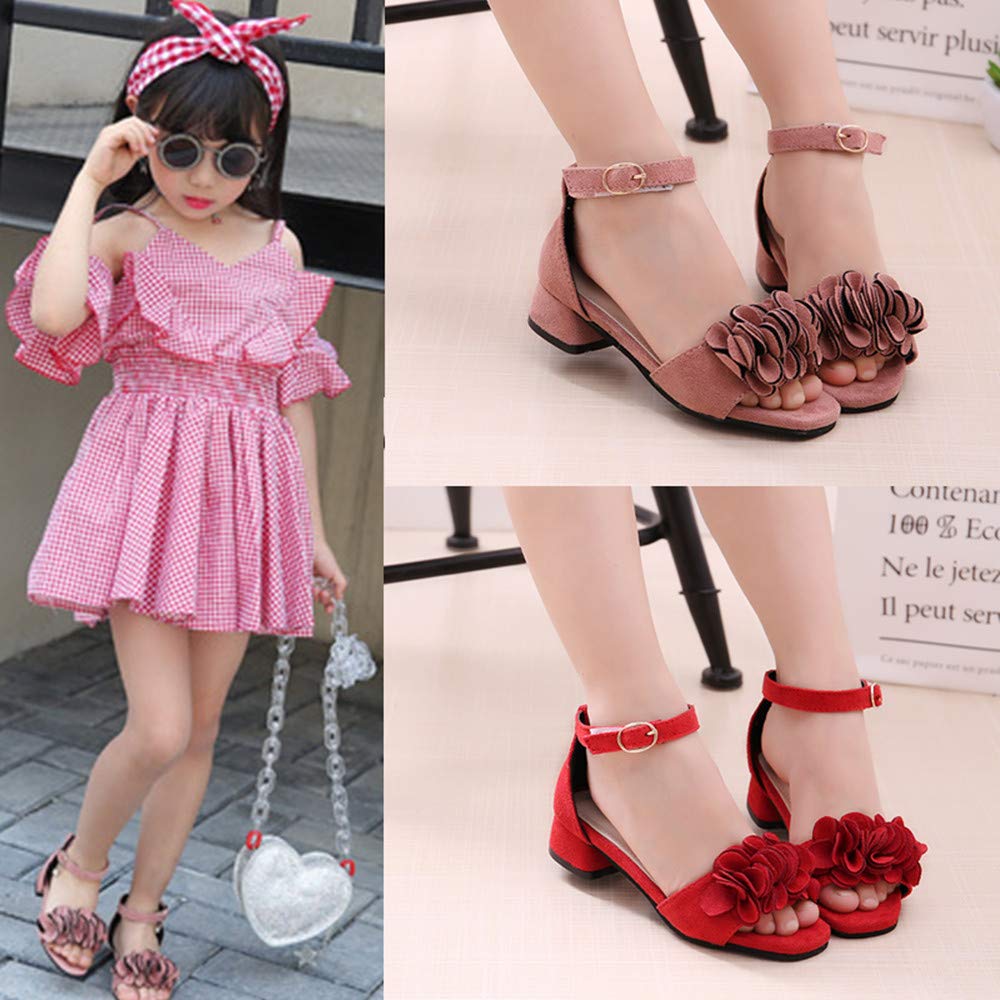 BININBOX Little Big Girls Flower Middle High Heel Princess Sandals Kids Shoes Dress Platform Sandals