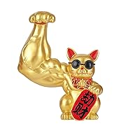 suruim Muscle Arm Lucky Fortune Cat Figurine Golden Resin Crafts Living Room Cute Animal Statue Sculpture Home Decor Gift (9.1in-Gold)