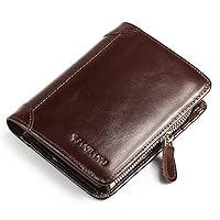 Mens Wallet Zipper Genuine Leather RFID Card Holders Cowhide Zip Coin Pocket Bifold wallets for men