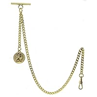 Albert Chain Gold Tone Pocket Watch Chain Vest Chain for Men Fob T Bar with Swivel Clasp with Queen Design Medal Fob Charm AC79A