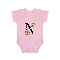 Newborn Outfit Sunflower Floral Monogram Letter - N Infant Bodysuit Newborn Baby Clothes Baby Gift Baby Clothing 12months