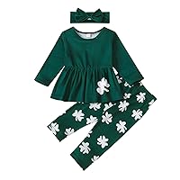 Toddler Outfit Girls Baby Girl 3pcs Set Outfits Headband Green Long Sleeve Top and Pants Holiday Baby Clothes Baby Fit (Green, 6-12M)