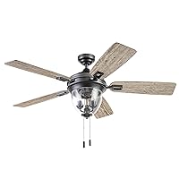 Honeywell Ceiling Fans Glencrest, 52 Inch Indoor Outdoor LED Ceiling Fan with Light, Pull Chain, Dual Mounting Options, ETL Damp Rated, Dual Finish Blades, Reversible Motor - 50615-01 (Iron)