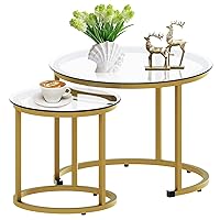 aboxoo Gold Nesting Coffee Table Set of 2, Small Glass Nesting Tables for Living Room Bedroom, Accent Tea Table with Metal Frame Modern Industrial Simple