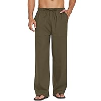COOFANDY Mens Linen Drawstring Pants Elastic Waist Lightweight Trouser Casual Yoga Summer Beach Pant