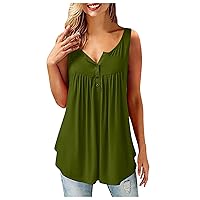Women's Ribbed Workout Tank Solid Color Pleated Sleeveless Casual T-Shirt Vest Button Top Flowy Tank Tops, M-6XL