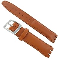 17mm Genuine Oiled Leather Padded Stitched Tan Brown Watch Band Fits Swatch