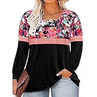 RITERA Plus Size Tops for Women Long Sleeve Shirts Color Block Blouses Fall Casual Blouses Winter Sweatshirts XL-5XL