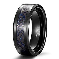 TRUMIUM 8mm Tungsten Ring for Men Celtic Dragon Inlay Red/ Green Mens Wedding Bands Comfort Fit Size 7-13
