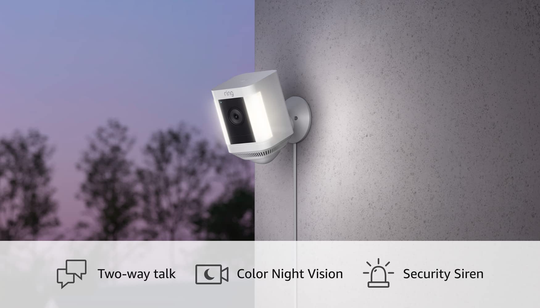 Ring Spotlight Cam Plus, Plug-in | Two-Way Talk, Color Night Vision, and Security Siren (2022 release) - White