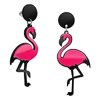 Soul-Cats 1 Pair Flamingo Earrings Black Pink for Women, Acrylic Plastic