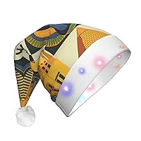 JENKEM African Tribal Ethnic Texture Christmas Led Light-Up Knitted Beanie Hat Colorful Flashing Holiday Xmas Christmas Party